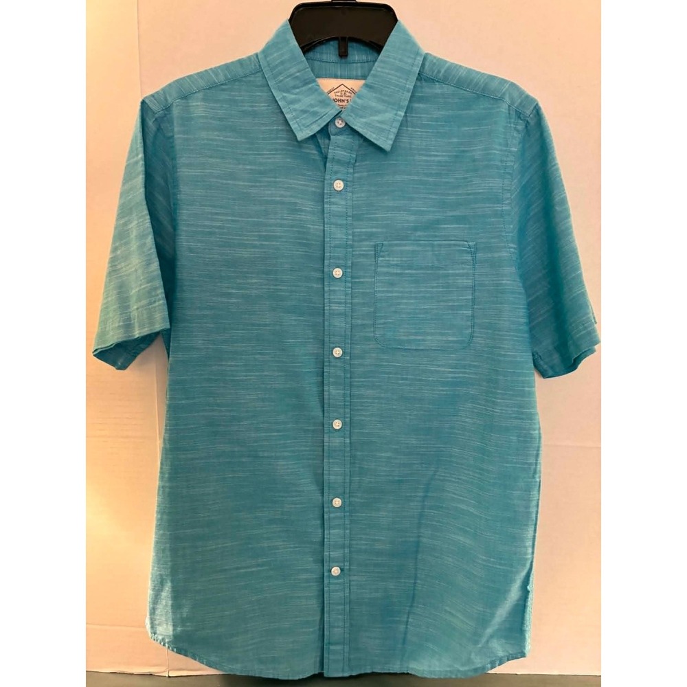 St. John's Bay Mens Small Barrier Reef Blue Button Up Shirt Short Sleeve Classic